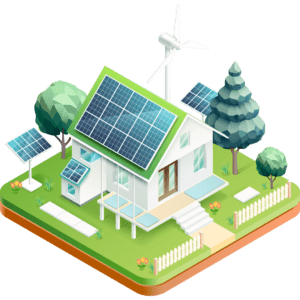Ikonka 3d domek z panelami słonecznymi na dachu
